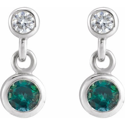 14K White Lab-Grown Alexandrite & .05 CTW Natural Diamond Two-Stone Earrings