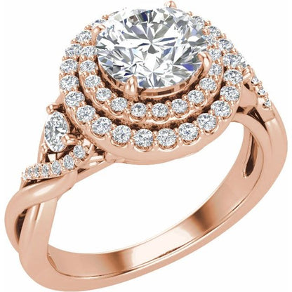 Round Cut Lab Diamond Double Halo Engagement Ring