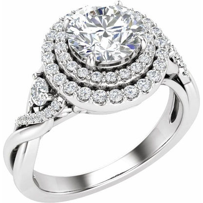 Round Cut Lab Diamond Double Halo Engagement Ring