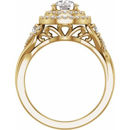 Round Cut Lab Diamond Double Halo Engagement Ring