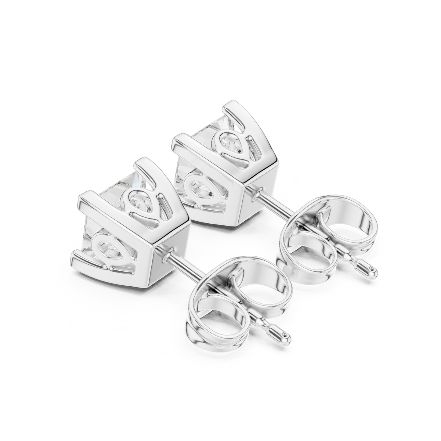 Princess Cut Solitaire Lab Grown Diamond Yellow Gold Stud Earring