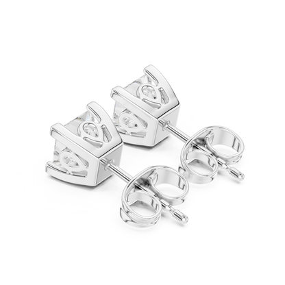 Princess Cut Solitaire Lab Grown Diamond Yellow Gold Stud Earring
