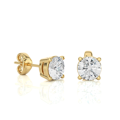 14K Yellow Gold Round Brilliant Cut Diamond Earrings