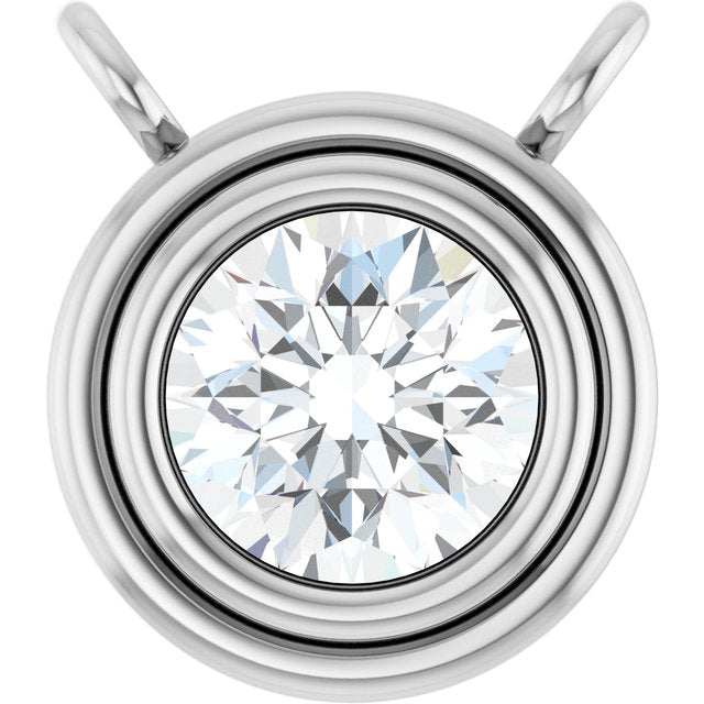 14K White 3/8 CT Lab-Grown Diamond Bezel Set Pendant Center