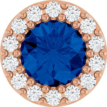 14K Yellow Lab-Grown Blue Sapphire & 1/8 CT Natural Diamond Halo-Style Pendant