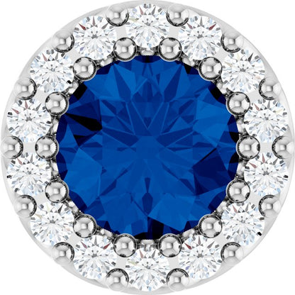 14K Yellow Lab-Grown Blue Sapphire & 1/8 CT Natural Diamond Halo-Style Pendant