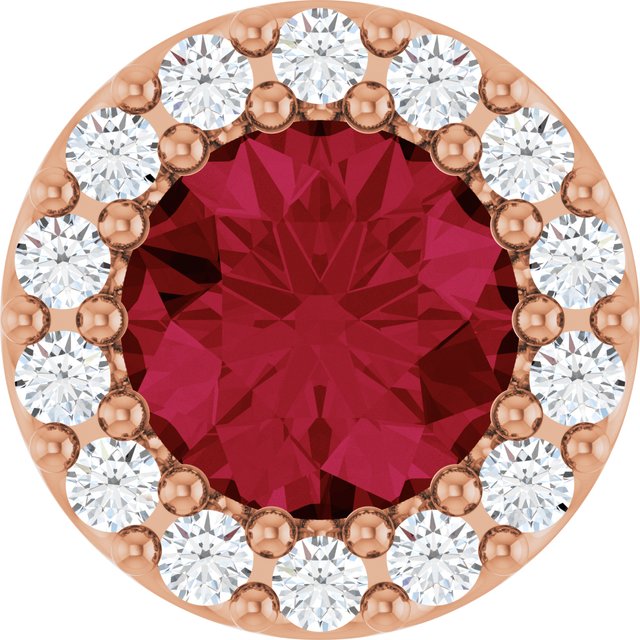 14K Rose Lab-Grown Ruby & .08 CT Natural Diamond Halo-Style Pendant