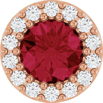 14K Rose Lab-Grown Ruby & .08 CT Natural Diamond Halo-Style Pendant