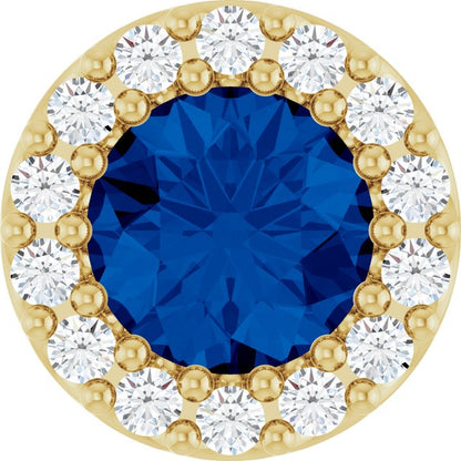 14K Yellow Lab-Grown Blue Sapphire & 1/8 CT Natural Diamond Halo-Style Pendant