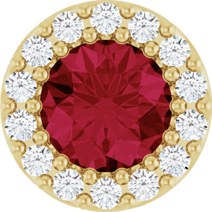 14K Rose Lab-Grown Ruby & .08 CT Natural Diamond Halo-Style Pendant