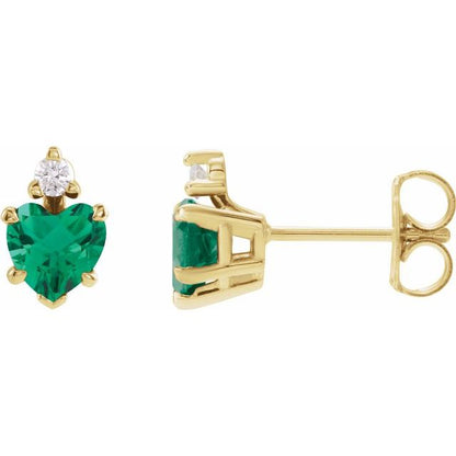 14K Yellow Lab-Grown Emerald & .06 Natural Diamond Stud Earrings