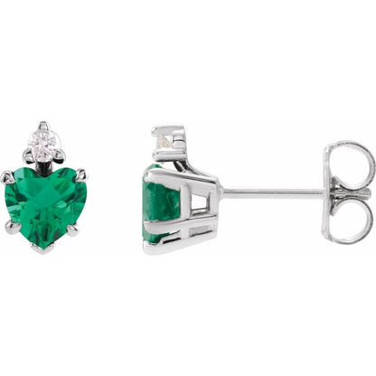 14K Yellow Lab-Grown Emerald & .06 Natural Diamond Stud Earrings