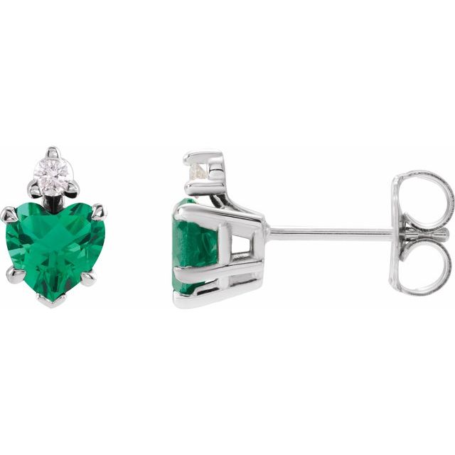 14K Yellow Lab-Grown Emerald & .06 Natural Diamond Stud Earrings