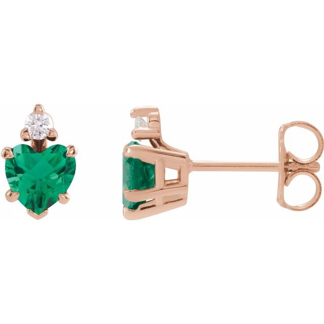 14K Yellow Lab-Grown Emerald & .06 Natural Diamond Stud Earrings
