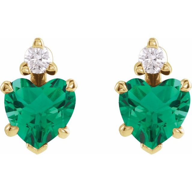 14K Yellow Lab-Grown Emerald & .06 Natural Diamond Stud Earrings