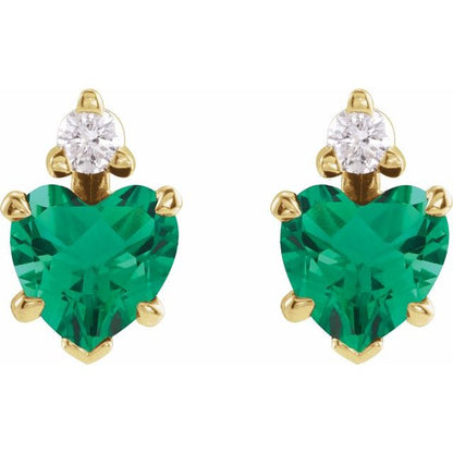 14K Yellow Lab-Grown Emerald & .06 Natural Diamond Stud Earrings