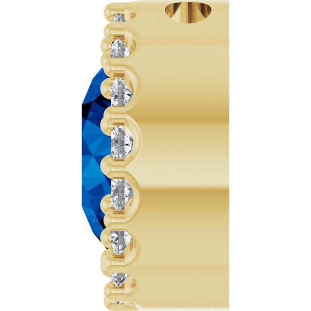 14K Yellow Lab-Grown Blue Sapphire & 1/8 CT Natural Diamond Halo-Style Pendant