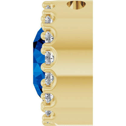 14K Yellow Lab-Grown Blue Sapphire & 1/8 CT Natural Diamond Halo-Style Pendant
