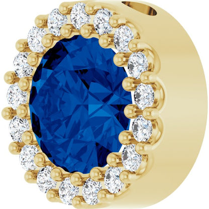 14K Yellow Lab-Grown Blue Sapphire & 1/8 CT Natural Diamond Halo-Style Pendant