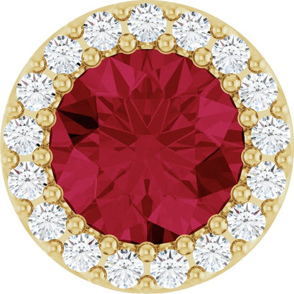 14K Rose Lab-Grown Ruby & .08 CT Natural Diamond Halo-Style Pendant