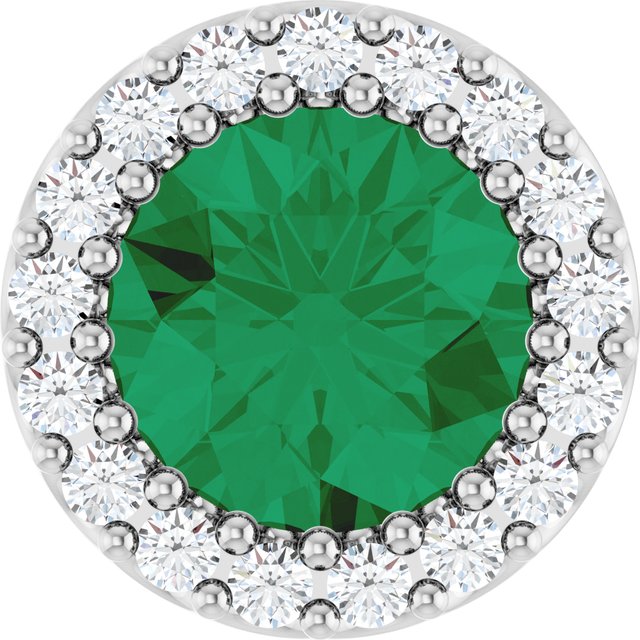 14K White Lab-Grown Emerald & 1/10 CT Natural Diamond Halo-Style Pendant