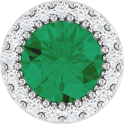14K White Lab-Grown Emerald & 1/10 CT Natural Diamond Halo-Style Pendant