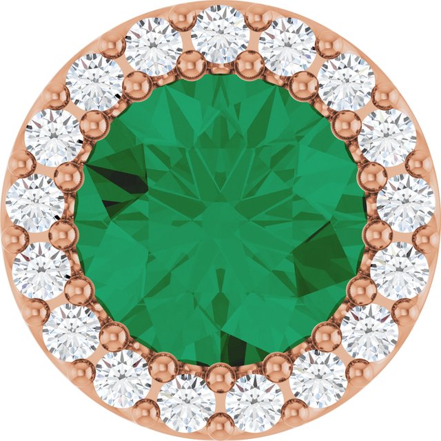 14K White Lab-Grown Emerald & 1/10 CT Natural Diamond Halo-Style Pendant