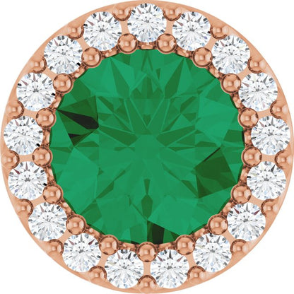 14K White Lab-Grown Emerald & 1/10 CT Natural Diamond Halo-Style Pendant