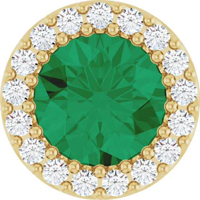 14K White Lab-Grown Emerald & 1/10 CT Natural Diamond Halo-Style Pendant