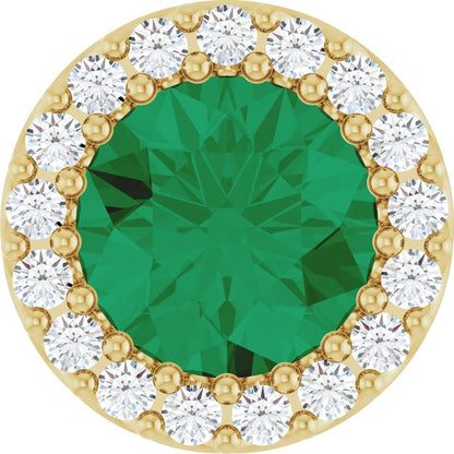 14K White Lab-Grown Emerald & 1/10 CT Natural Diamond Halo-Style Pendant