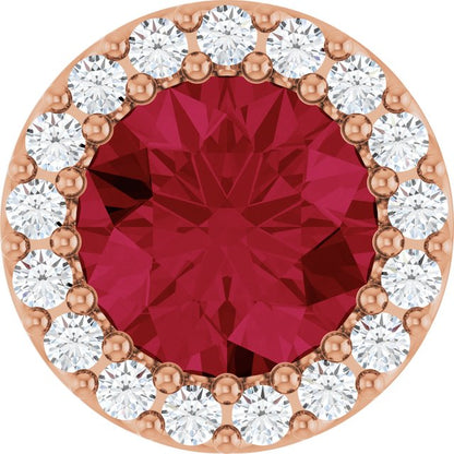 14K Rose Lab-Grown Ruby & .08 CT Natural Diamond Halo-Style Pendant