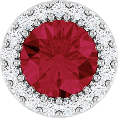14K Rose Lab-Grown Ruby & .08 CT Natural Diamond Halo-Style Pendant