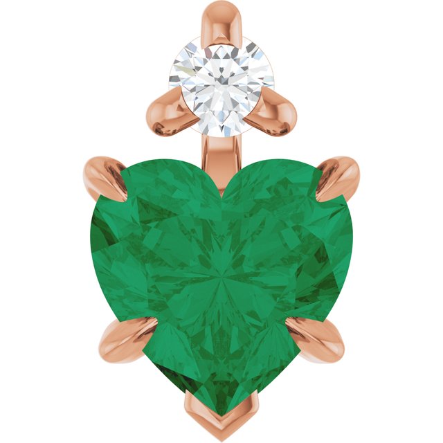 14K White Lab-Grown Emerald & .03 CT Natural Diamond Pendant