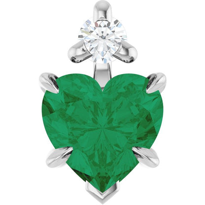 14K White Lab-Grown Emerald & .03 CT Natural Diamond Pendant