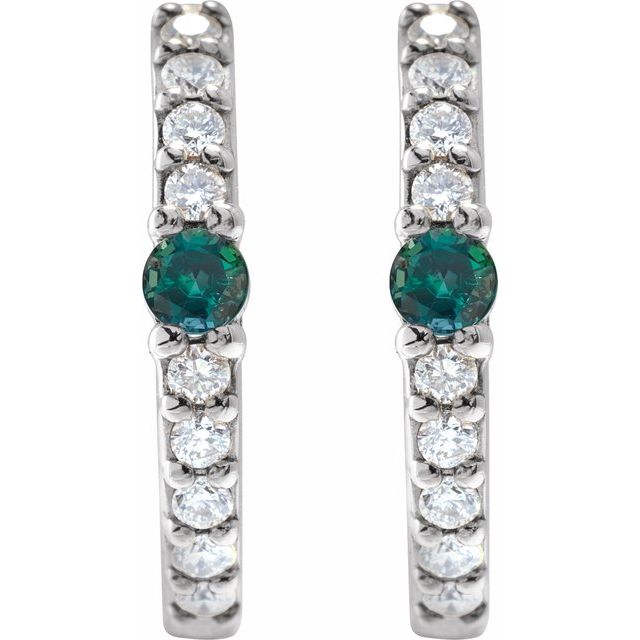 14K White Lab-Grown Alexandrite & 1/8 CTW Natural Diamond  Hoop Earring