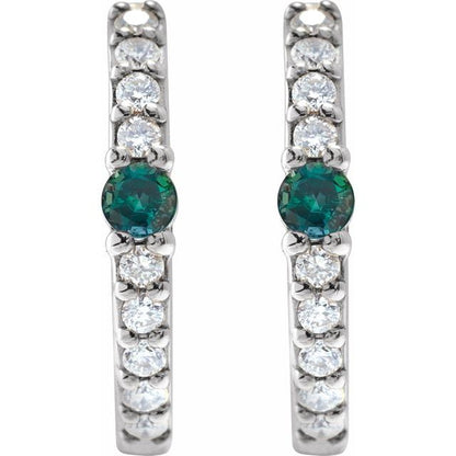 14K White Lab-Grown Alexandrite & 1/8 CTW Natural Diamond  Hoop Earring