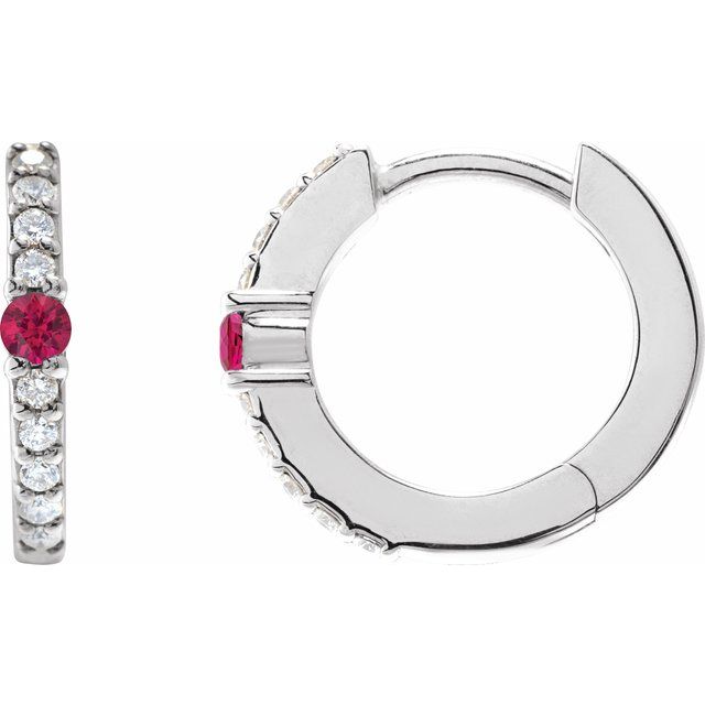 14K Yellow Lab-Grown Ruby & 1/8 CTW Natural Diamond  Hoop Earring