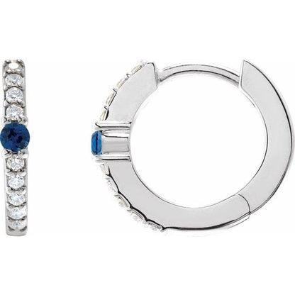 14K Yellow Lab-Grown Blue Sapphire & 1/8 CTW Natural Diamond  Hoop Earring