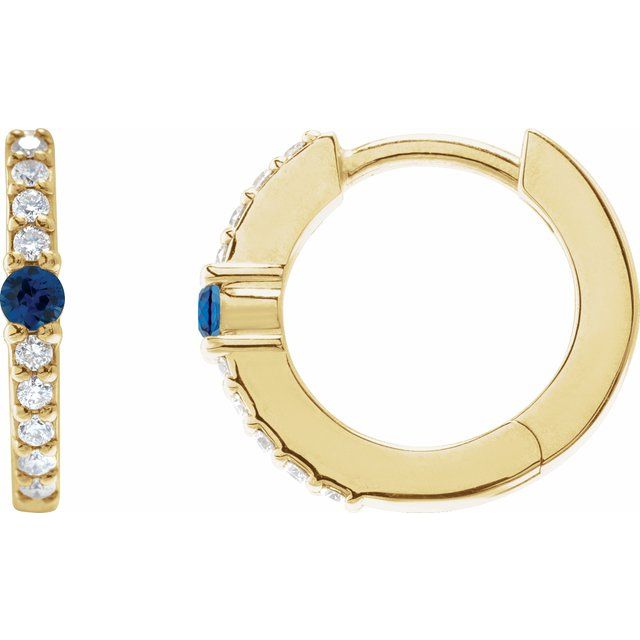 14K Yellow Lab-Grown Blue Sapphire & 1/8 CTW Natural Diamond  Hoop Earring