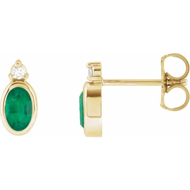 14K Yellow  Lab-Grown Emerald & .03 CTW Natural Diamond Earrings