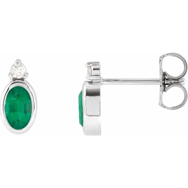 14K Yellow  Lab-Grown Emerald & .03 CTW Natural Diamond Earrings