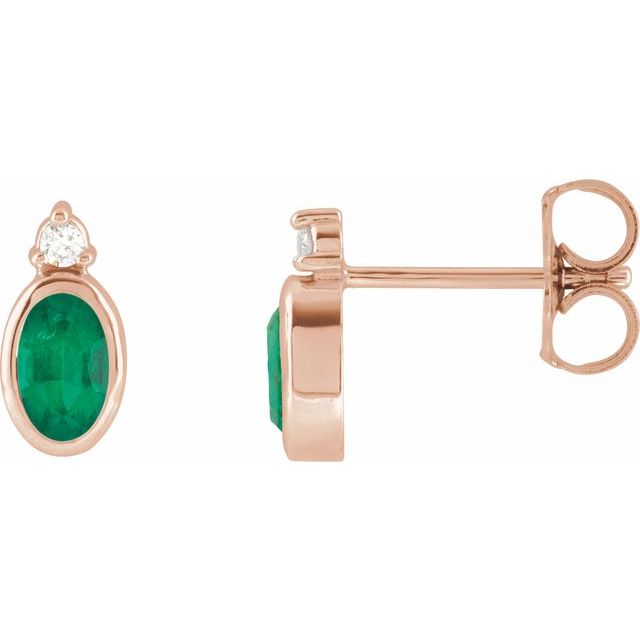 14K Yellow  Lab-Grown Emerald & .03 CTW Natural Diamond Earrings