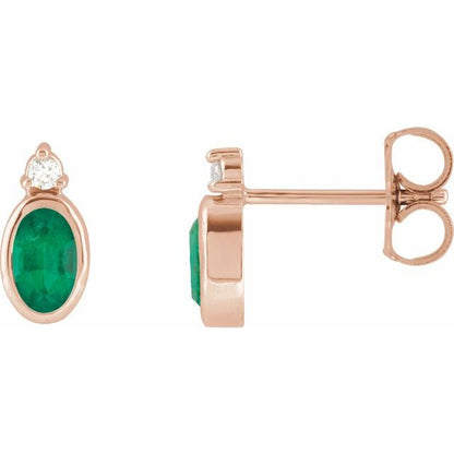 14K Yellow  Lab-Grown Emerald & .03 CTW Natural Diamond Earrings