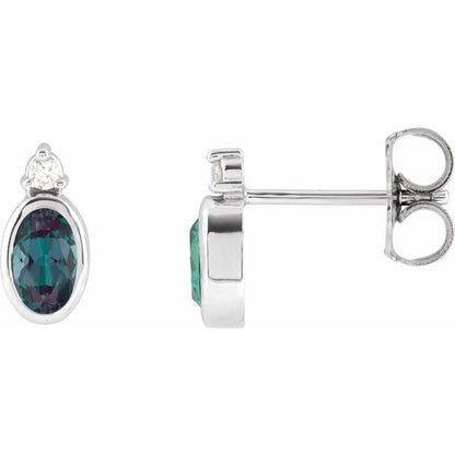 14K White  Lab-Grown Alexandrite & .03 CTW Natural Diamond Earrings