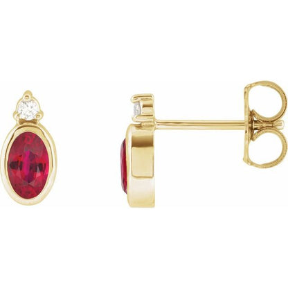 14K Rose  Lab-Grown Ruby & .03 CTW Natural Diamond Earrings