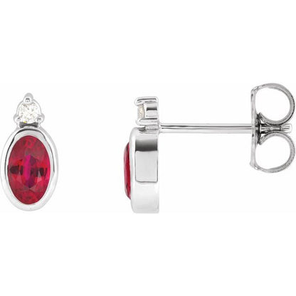 14K Rose  Lab-Grown Ruby & .03 CTW Natural Diamond Earrings