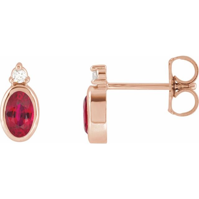 14K Rose  Lab-Grown Ruby & .03 CTW Natural Diamond Earrings