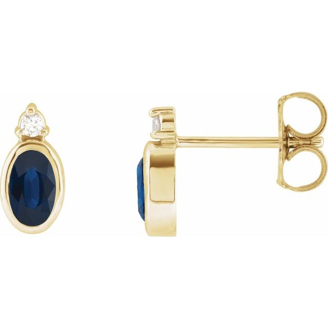 14K Rose  Lab-Grown Blue Sapphire & .03 CTW Natural Diamond Earrings