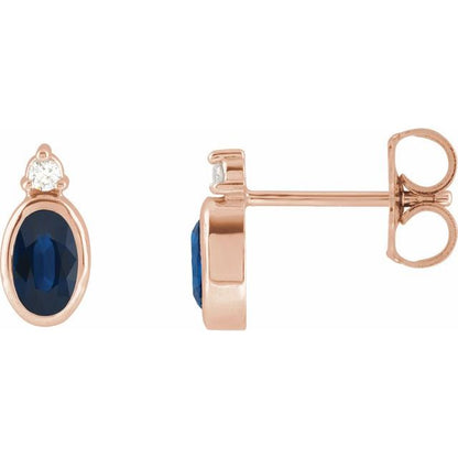 14K Rose  Lab-Grown Blue Sapphire & .03 CTW Natural Diamond Earrings