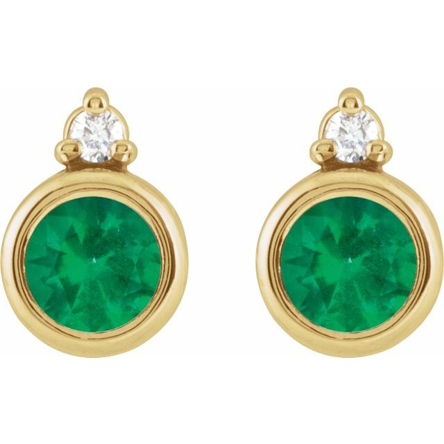 14K Yellow  Lab-Grown Emerald & .03 CTW Natural Diamond Earrings